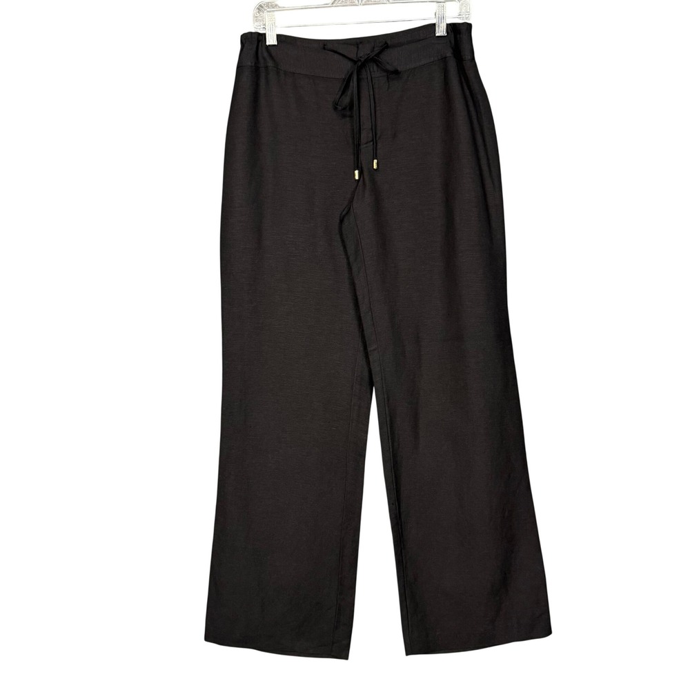 Calvin Klein Pants Womens 6 Black Linen Blend Wide Leg‎ Drawstring Trousers
